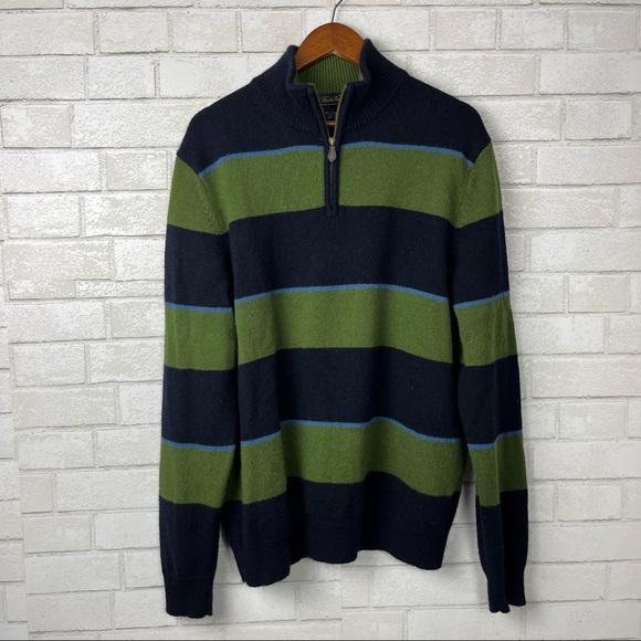 Brooks Brothers Other - Brooks Brothers Lambswool Green Dark Midnight Blue Striped Popover Soft Sweater